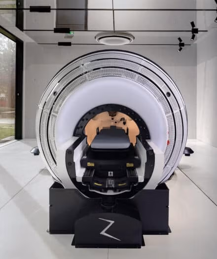 View into ZAP-X looking through open treatment door to inside