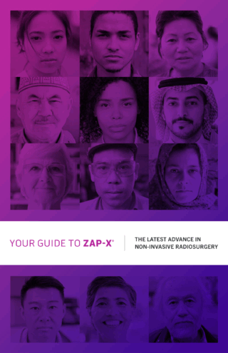 A grid of twelve diverse faces representing various ages, genders, and ethnicities. Text below reads: “Your Guide to ZAP-X. The latest advance in non-invasive radiosurgery.” The image highlights the inclusivity of ZAP-X treatment.